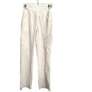 White Elastic Waist Cargo Scrub Pants Women M Straight Leg Polyester Blend